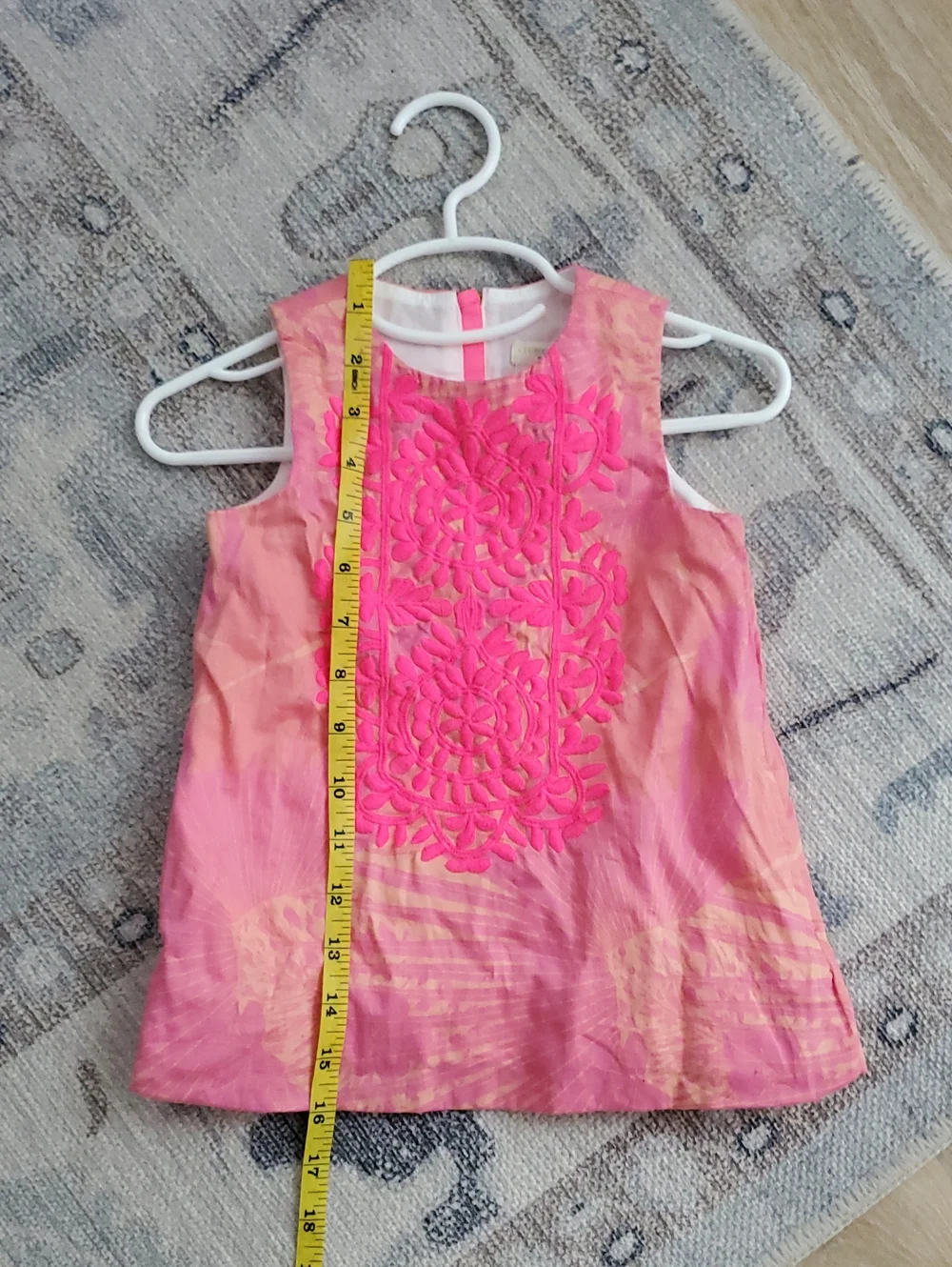 Crewcuts Girls Tropical Pink Orange Embroidered Sleeveless Shift Dress Sz2